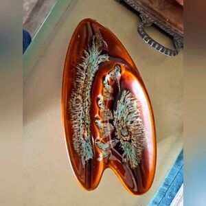 Artistic Ceramic Decorative Plate in Rich Brown and Blue